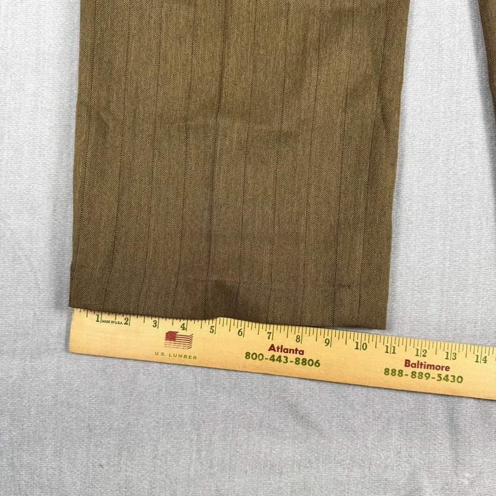 Haband Pinstripe Pleated High Rise Dress Pants Mens 50S Brown Herringbone